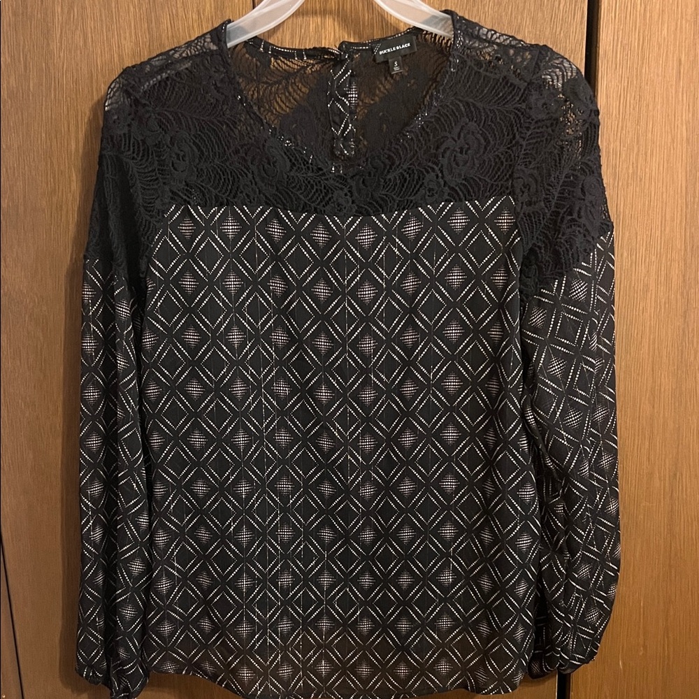 Catherines Black Geometric Lace Blouse